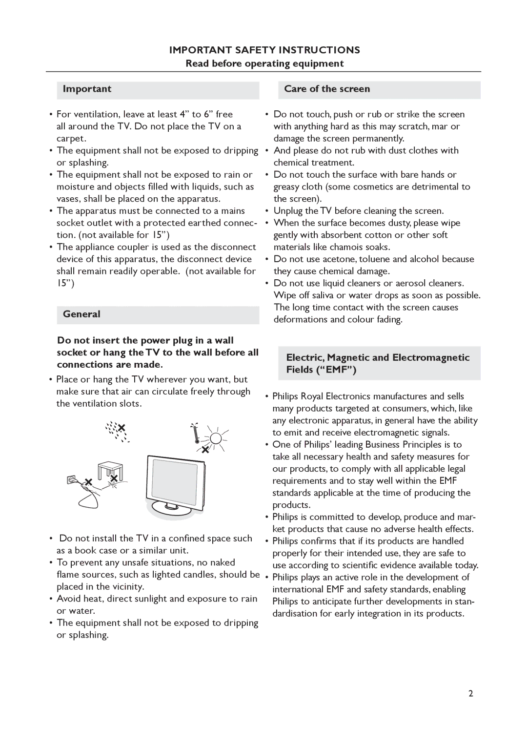 Philips 15PFL4122, 19PFL4322 user manual Read before operating equipment, Electric, Magnetic and Electromagnetic Fields EMF 