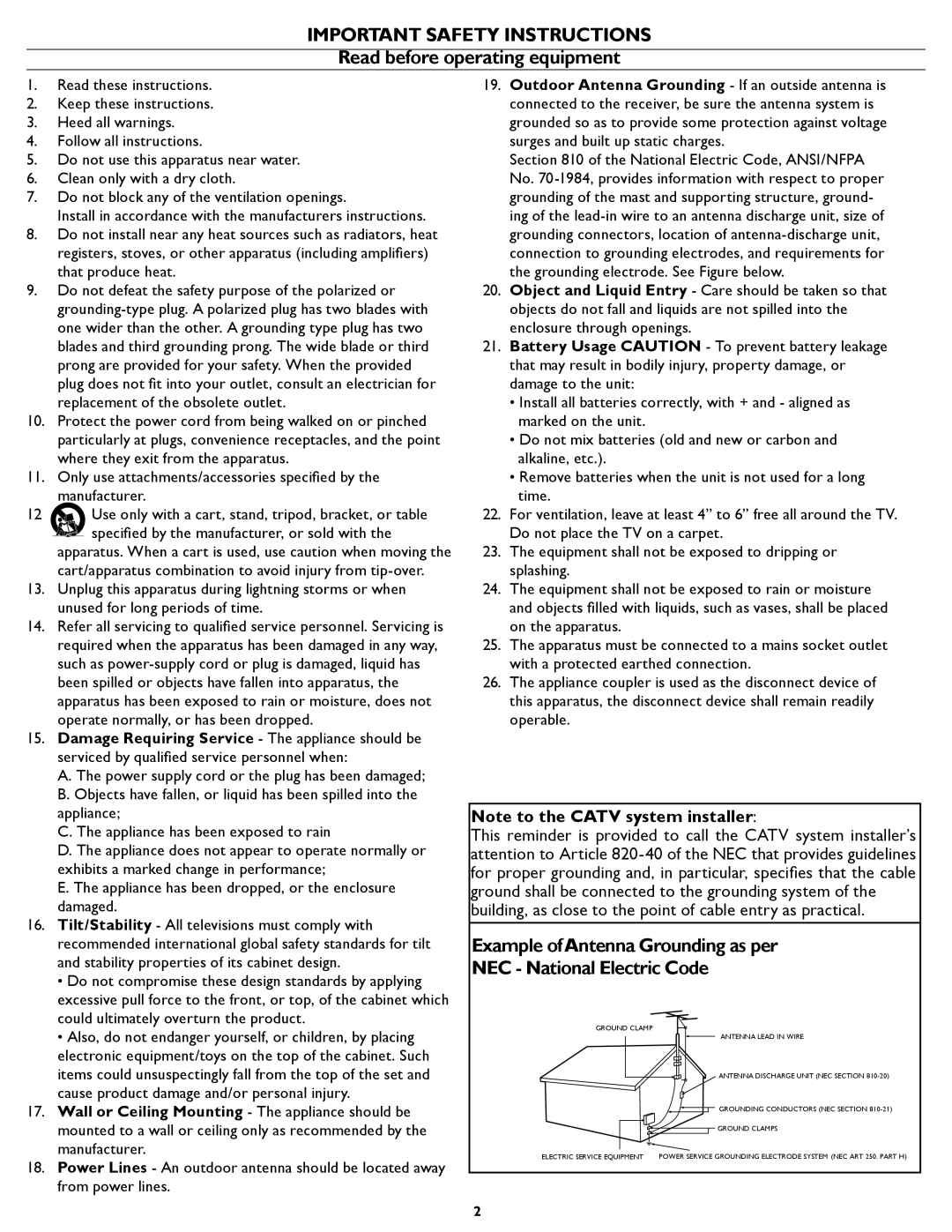 Philips 19PFL5402D quick start Important Safety Instructions, Read before operating equipment 