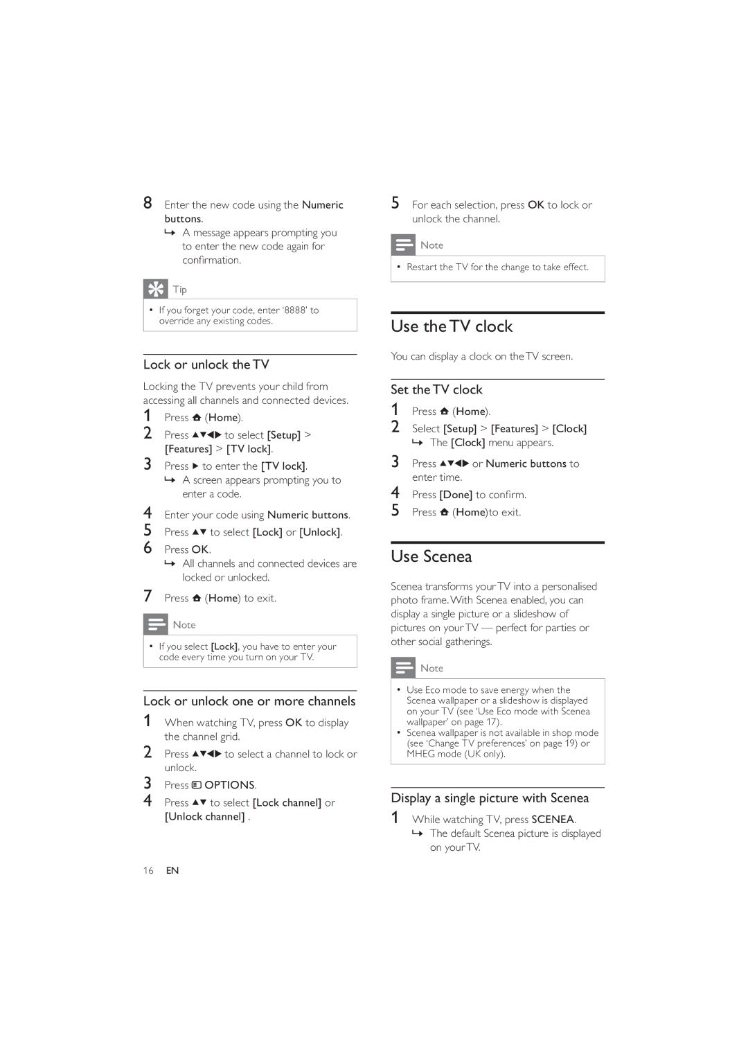 Philips 19PFL5404/60, 22PFL5614/60, 22PFL5604/60 user manual Use the TV clock, Use Scenea 