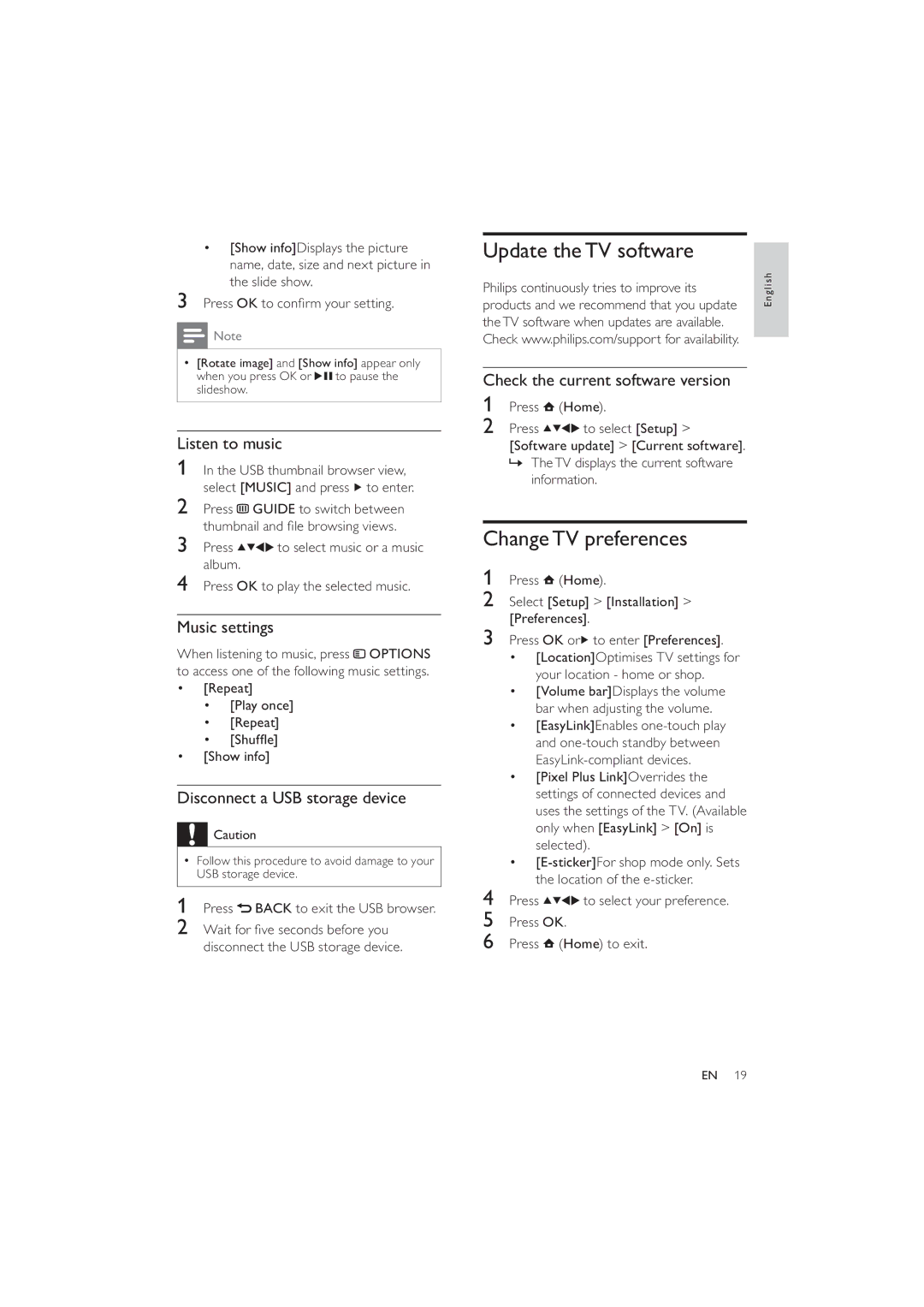 Philips 19PFL5404/60, 22PFL5614/60, 22PFL5604/60 user manual Update the TV software, Change TV preferences 