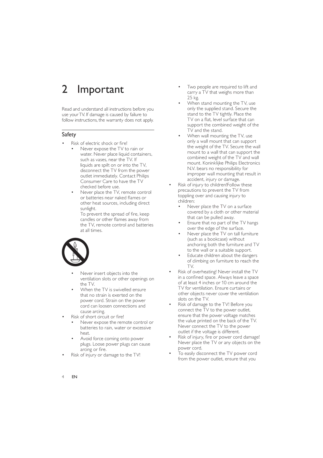 Philips 19PFL5404/60, 22PFL5614/60, 22PFL5604/60 user manual Safety, Risk of electric shock or ﬁre 