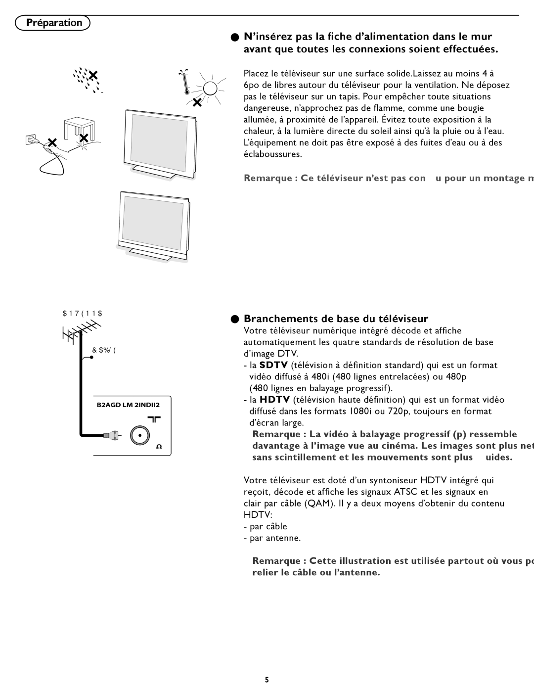 Philips 19PFL5622D quick start Branchements de base du téléviseur 