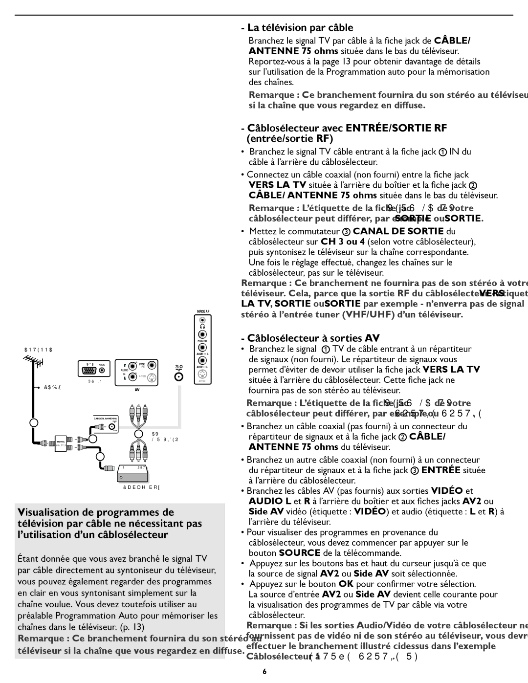 Philips 19PFL5622D quick start La télévision par câble, Câblosélecteur avec ENTRÉE/SORTIE RF entrée/sortie RF 