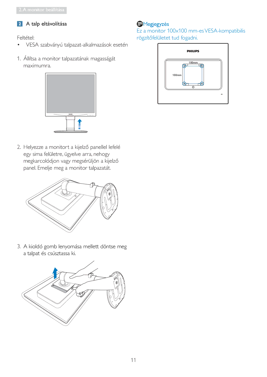 Philips 19S4LC, 19S4LA, 19S4LM manual Talp eltávolítása, UJtWŉIHOOHWHWWXGIRJDGQL, Pdlpxpud 