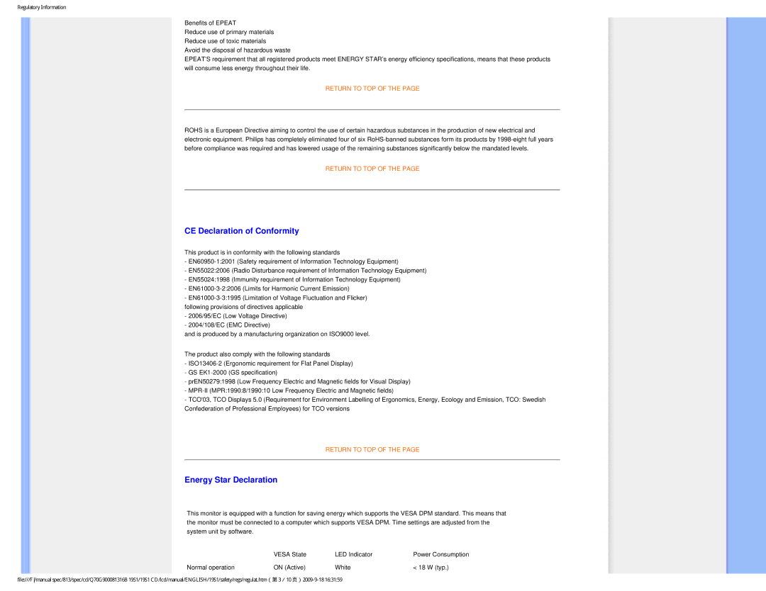 Philips 19SI user manual CE Declaration of Conformity, Energy Star Declaration 