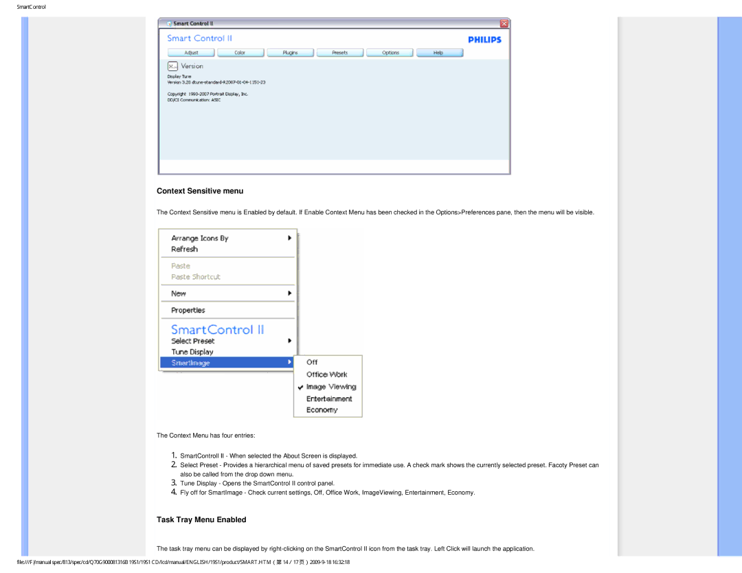 Philips 19SI user manual Context Sensitive menu 