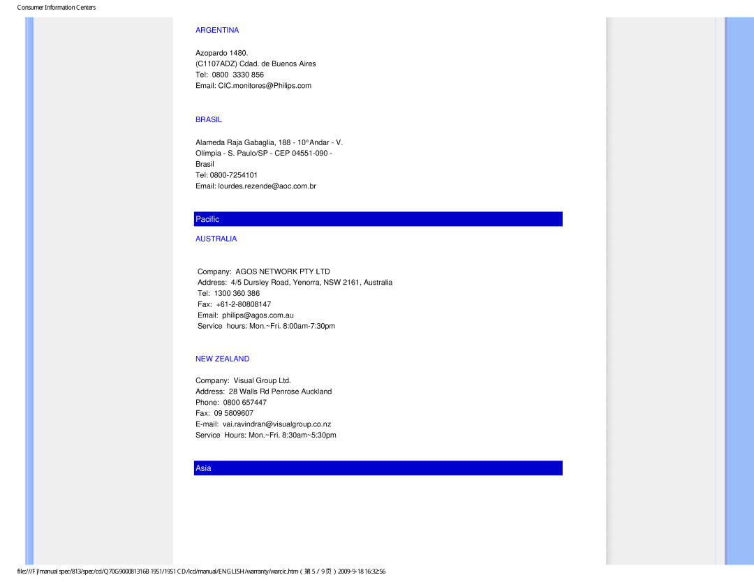 Philips 19SI user manual Pacific 