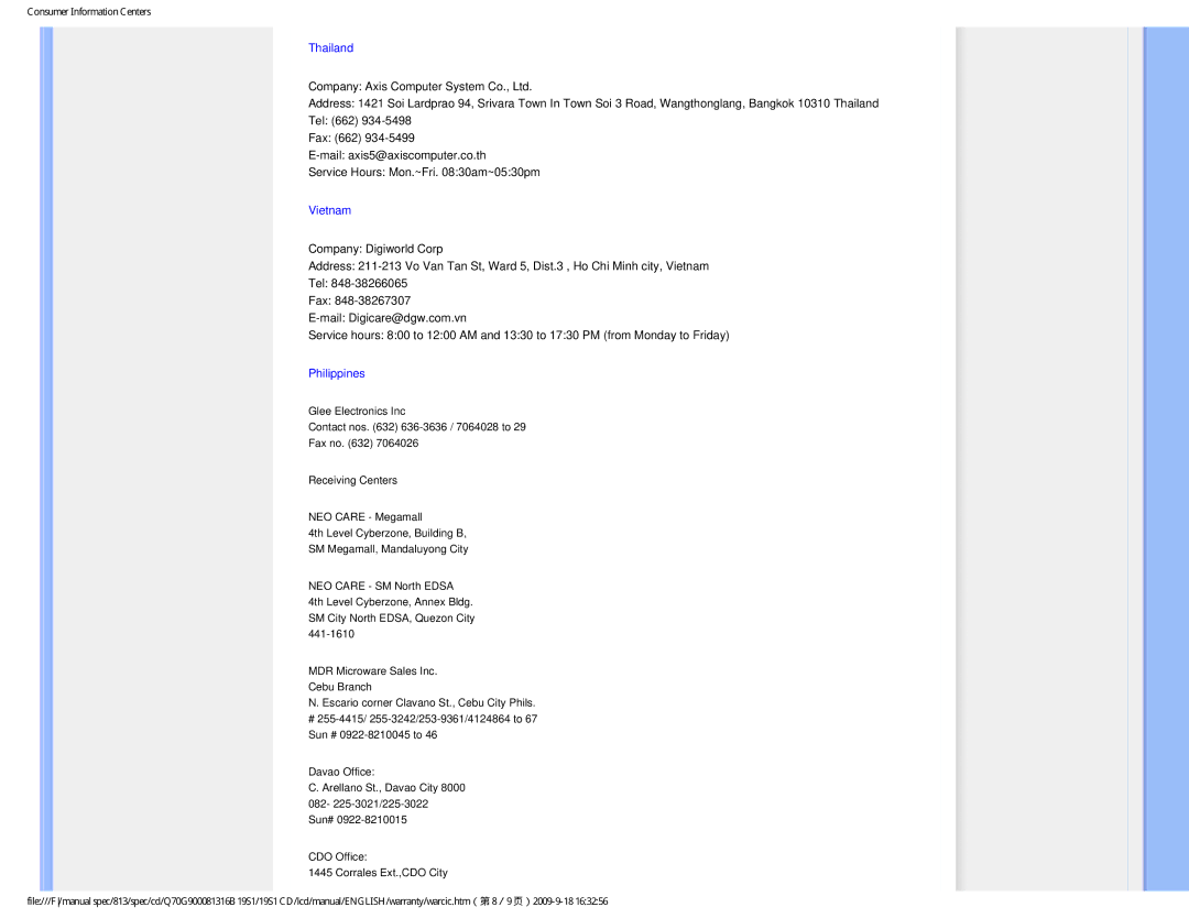 Philips 19SI user manual Thailand 