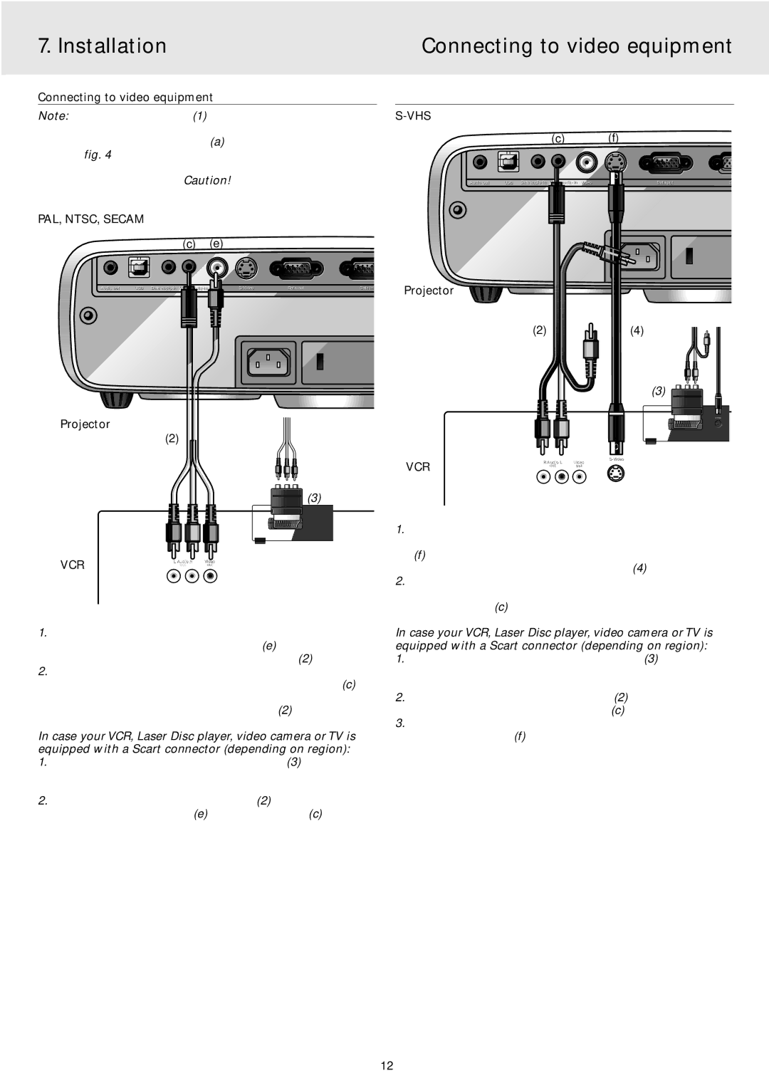 Philips 2 Series manual Installation Connecting to video equipment, PAL, NTSC, Secam, Projector, Vcr 