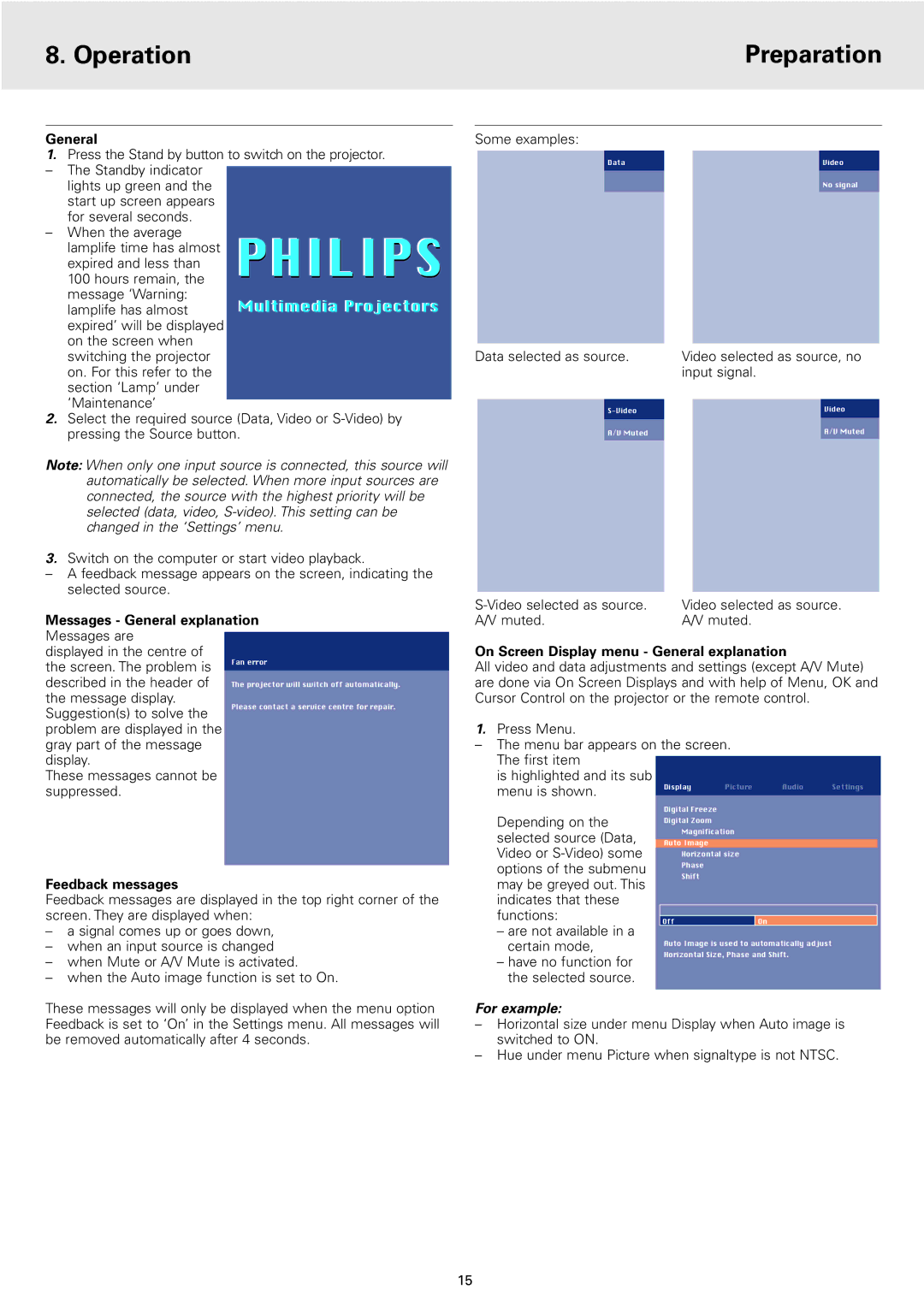 Philips 2 Series manual Operation Preparation 