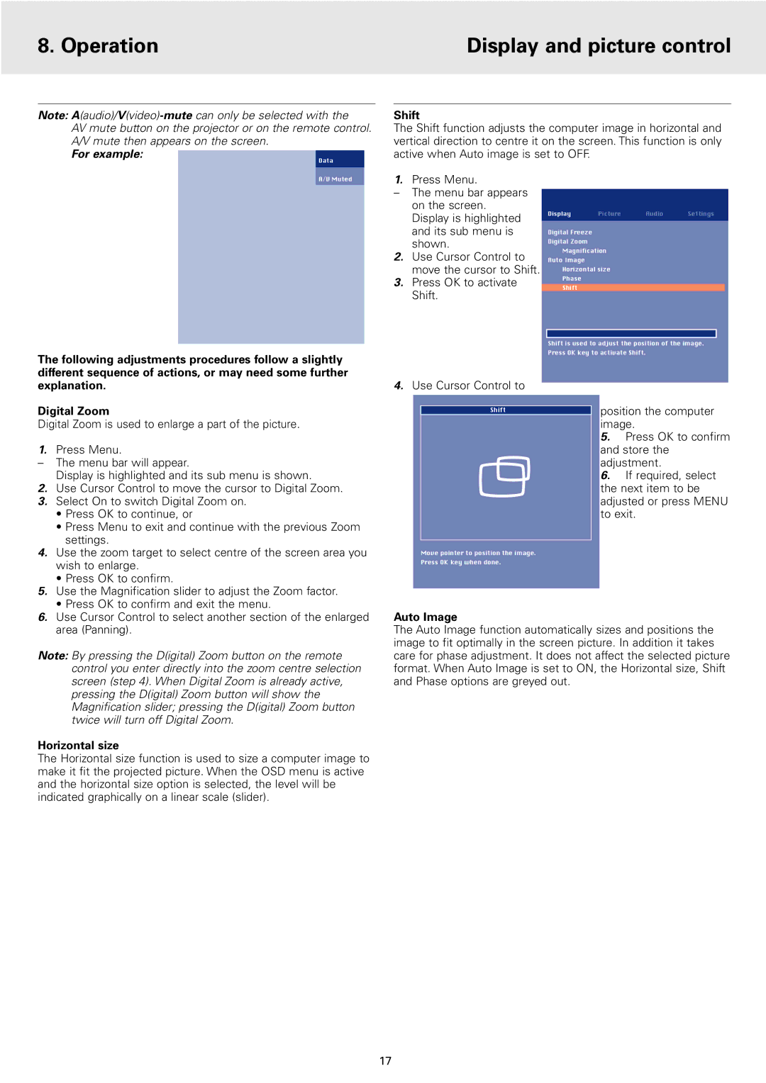 Philips 2 Series manual Operation Display and picture control 