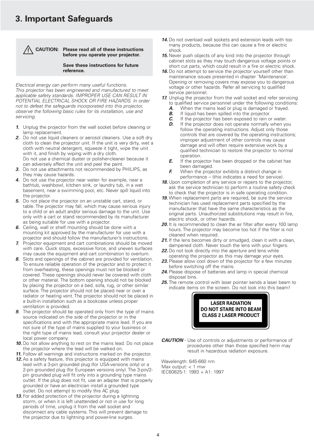 Philips 2 Series manual Important Safeguards 