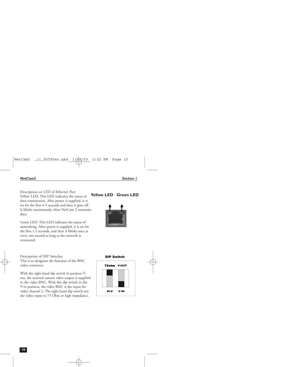 Philips installation instructions NetCam2, Description of DIP Switches 