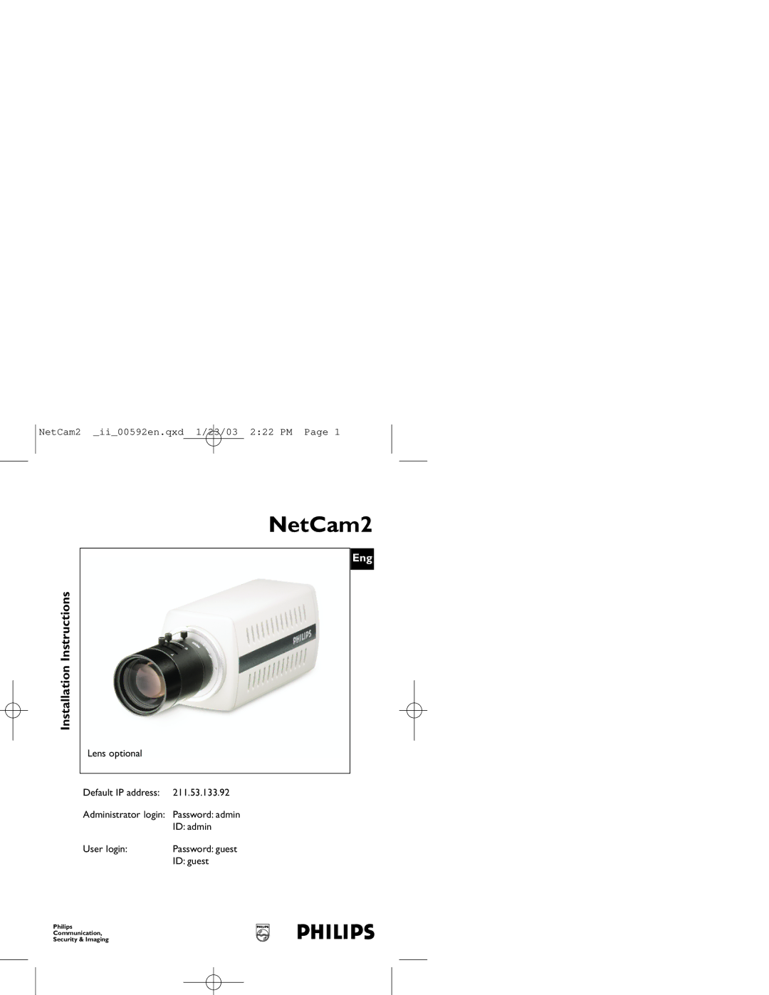 Philips installation instructions NetCam2 