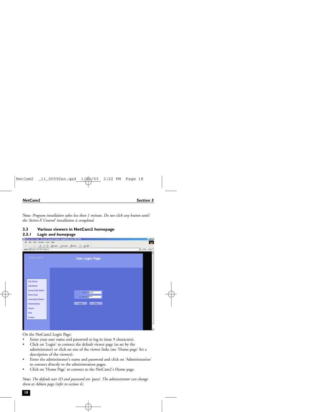 Philips 2 installation instructions Login and homepage 