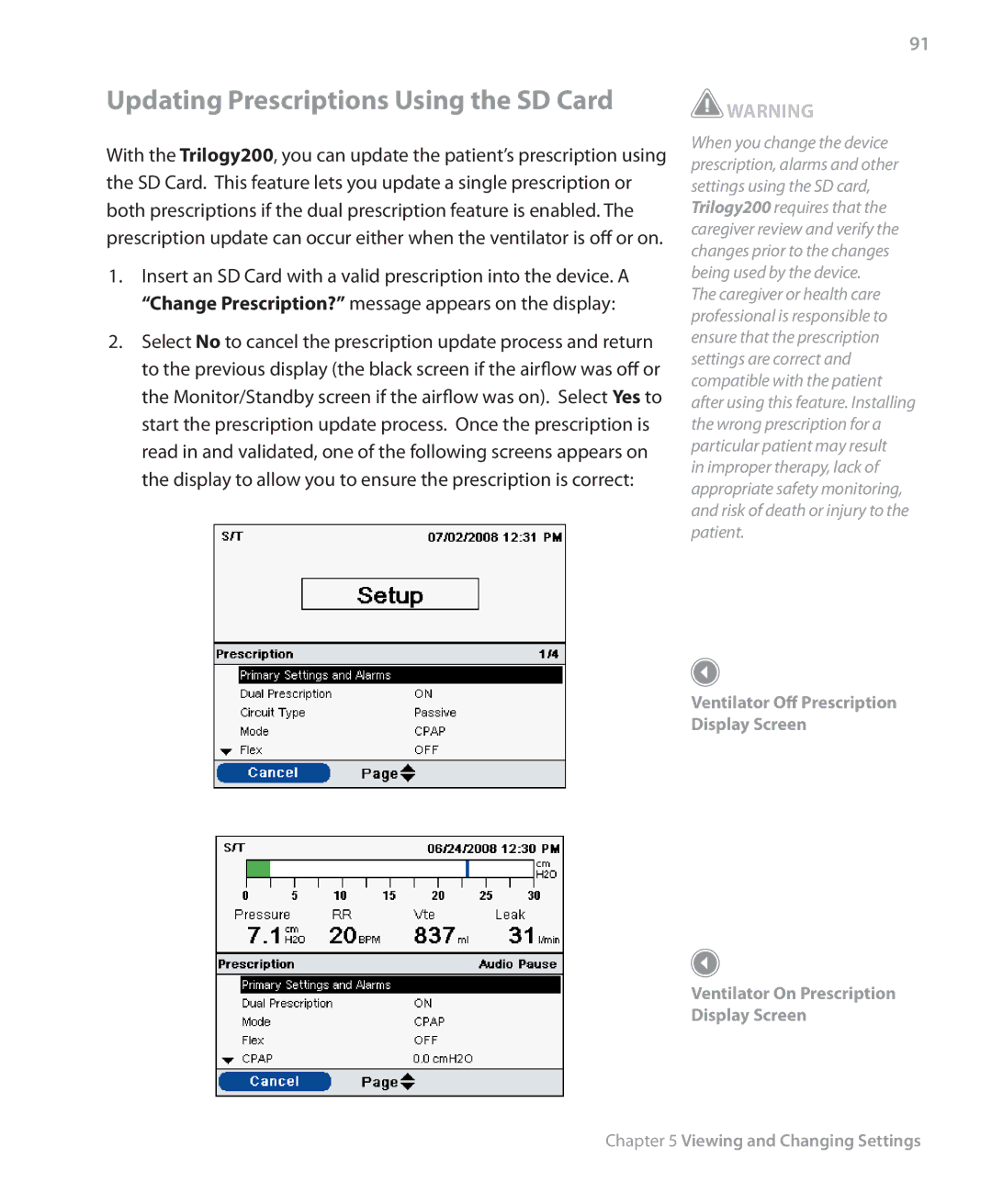 Philips Trilogy 200 manual Updating Prescriptions Using the SD Card 