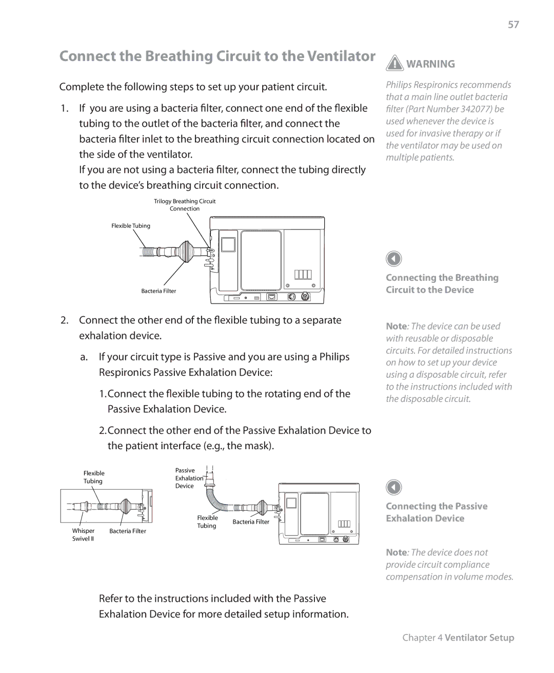 Philips Trilogy 200 manual Connect the Breathing Circuit to the Ventilator 