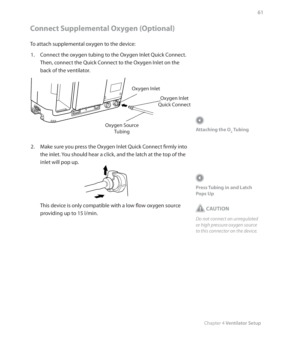 Philips Trilogy 200 manual Connect Supplemental Oxygen Optional 