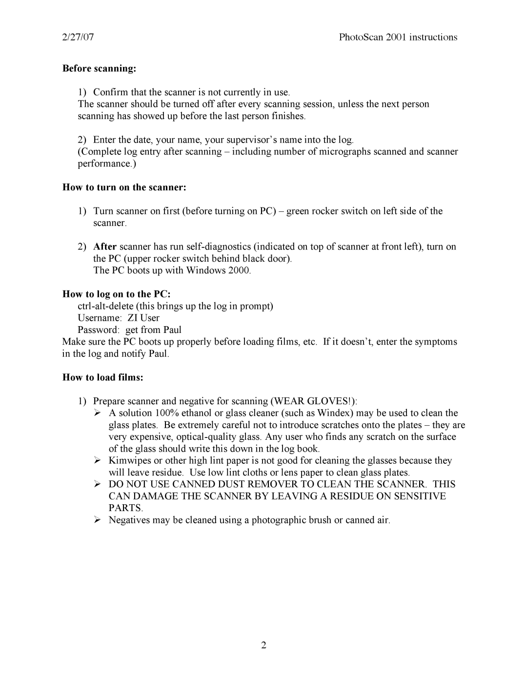 Philips 2001 manual Before scanning, How to turn on the scanner, How to log on to the PC, How to load films 