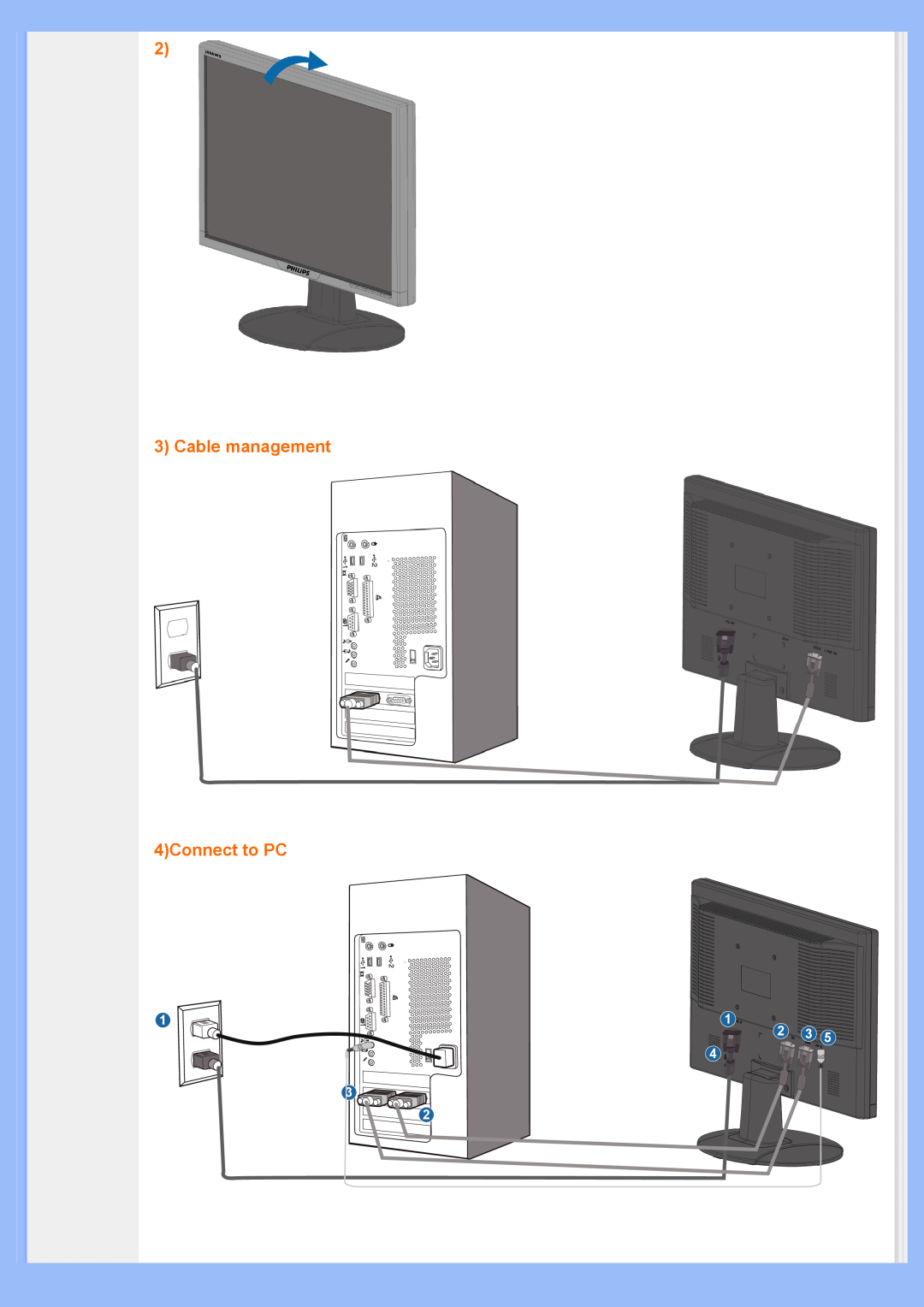 Philips 200AW8 user manual Cable management 4Connect to PC 
