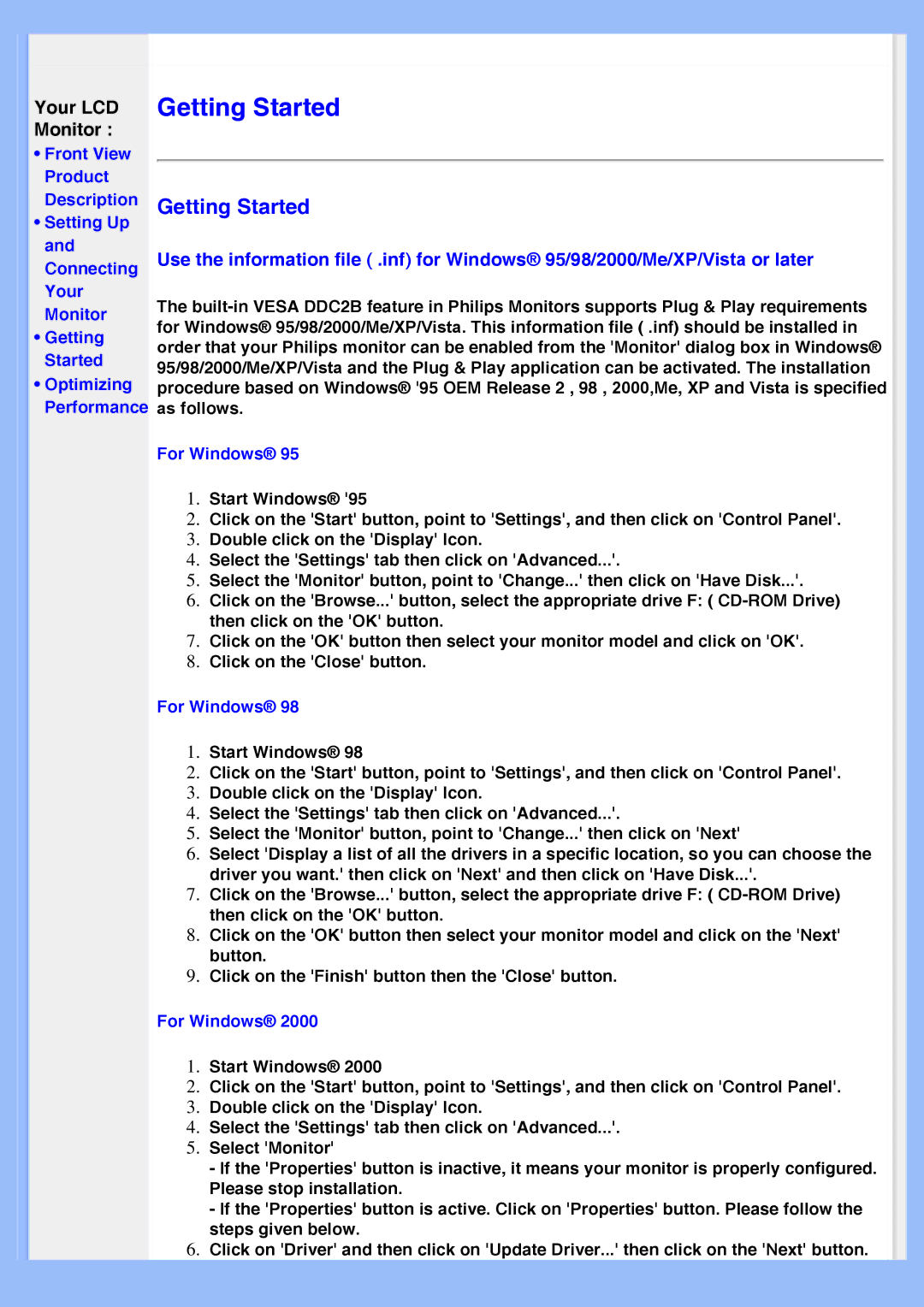 Philips 200AW8 user manual Your LCD Monitor, For Windows 