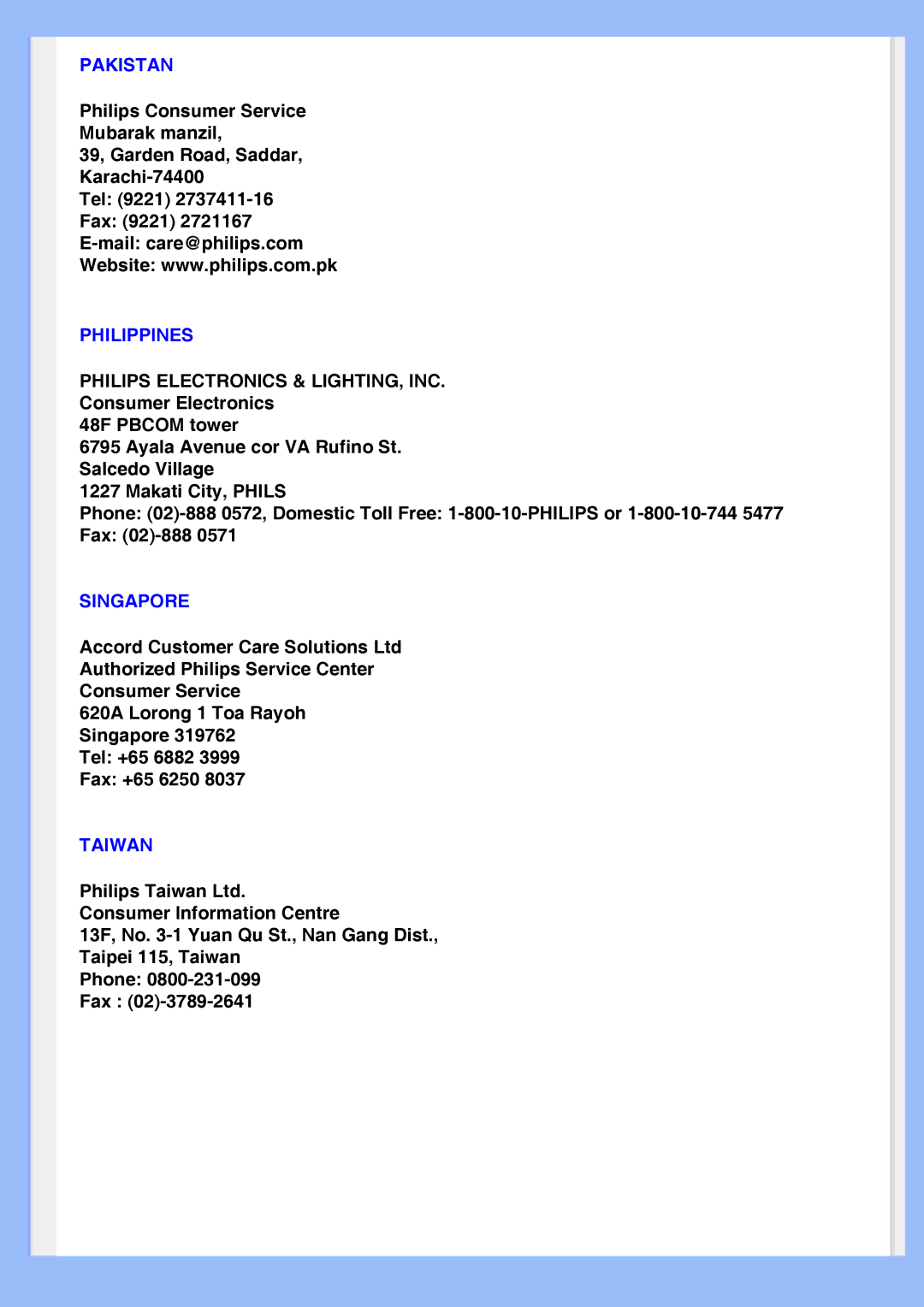 Philips 200AW8 user manual Pakistan 