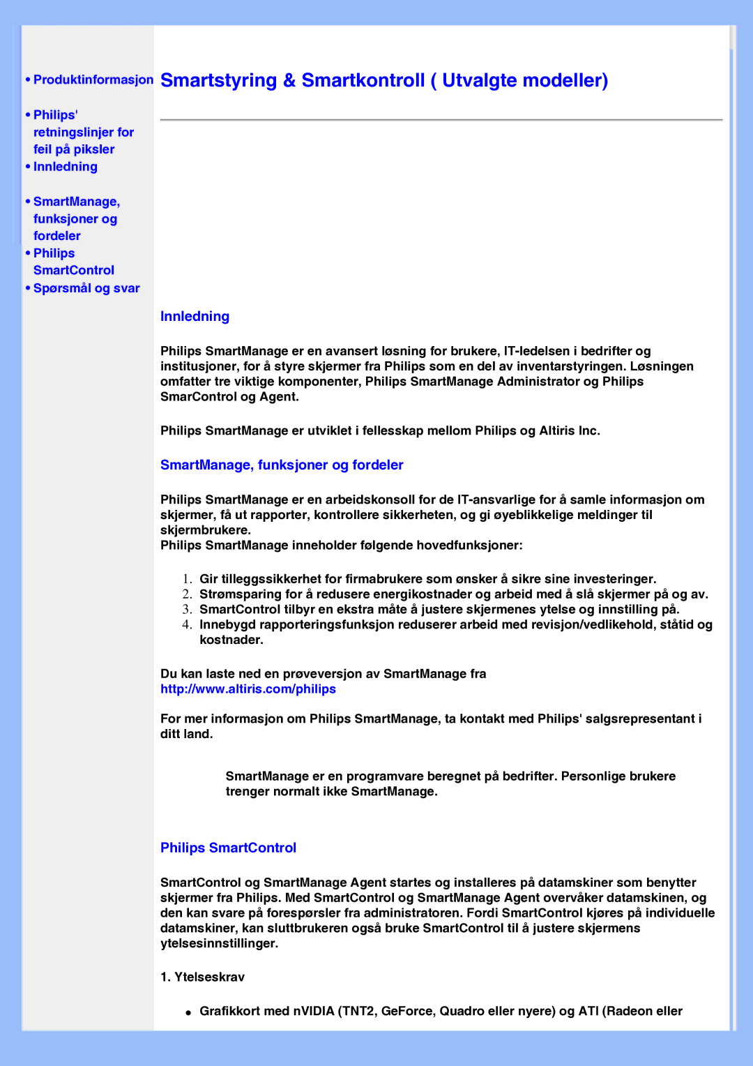 Philips 200AW8 user manual Smartstyring & Smartkontroll Utvalgte modeller 