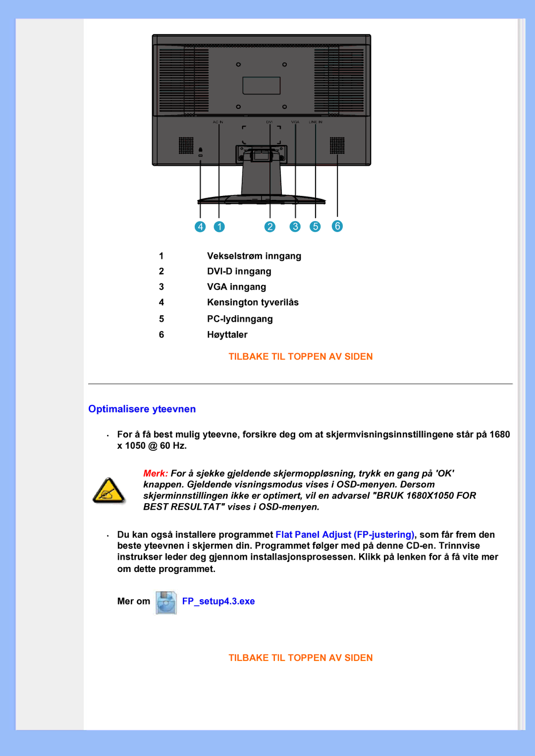 Philips 200AW8 user manual Optimalisere yteevnen 