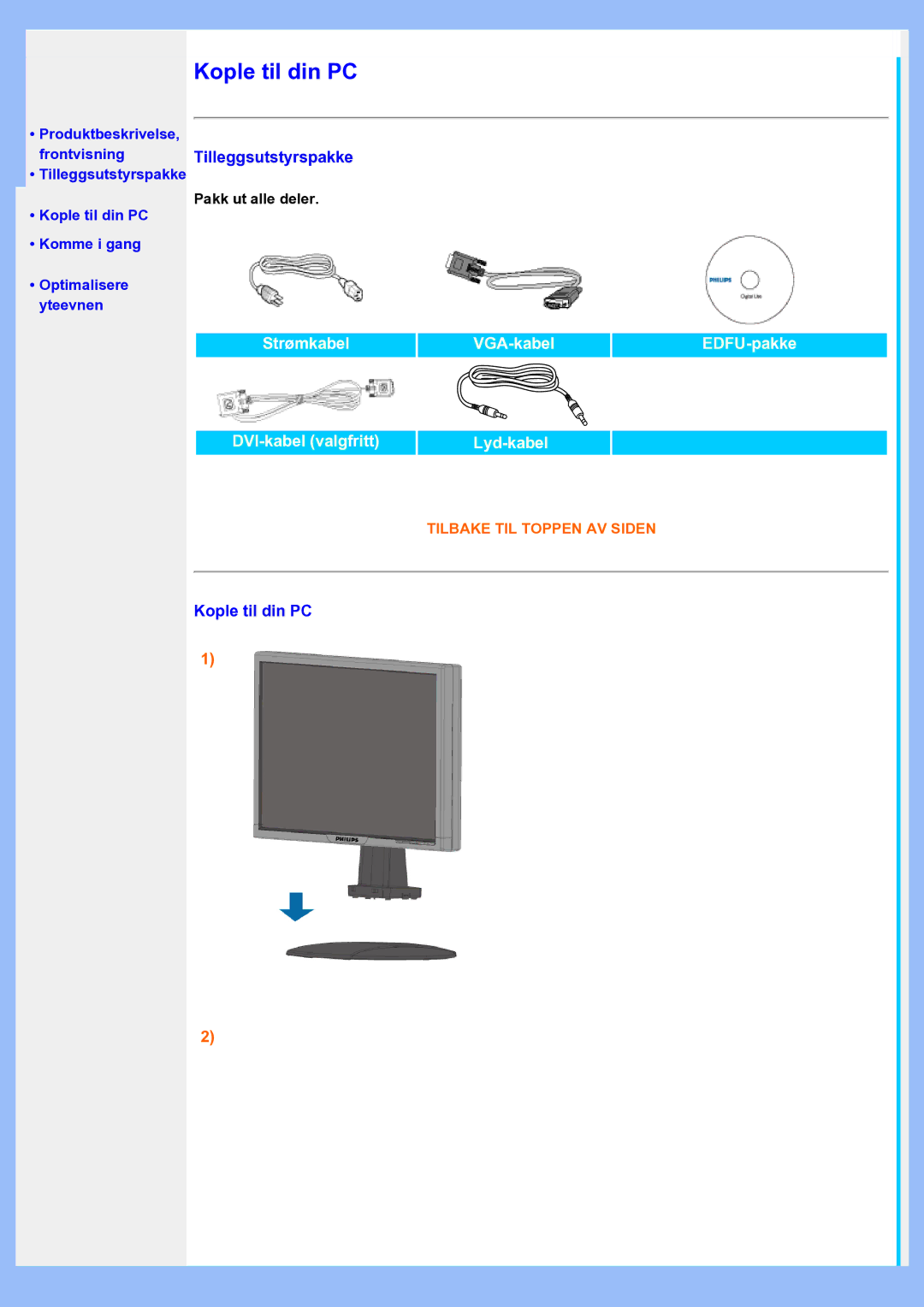 Philips 200AW8 user manual Kople til din PC 