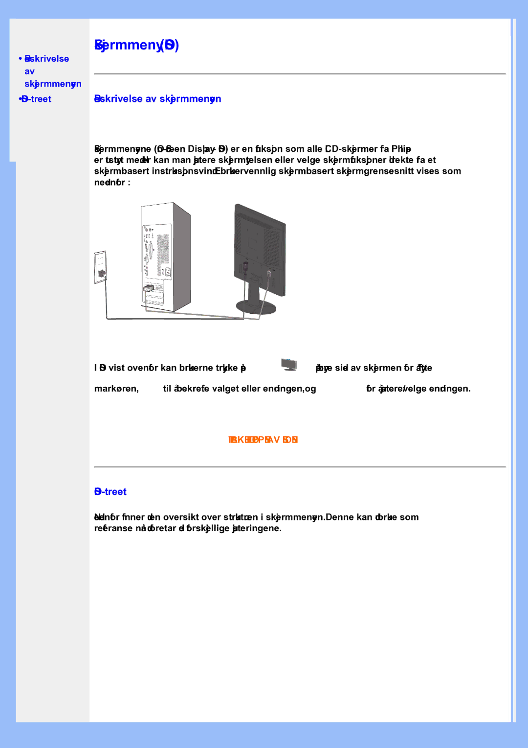 Philips 200AW8 user manual Beskrivelse av skjermmenyen, OSD-treet 