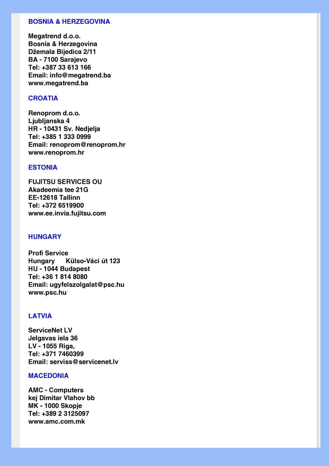 Philips 200AW8 user manual Bosnia & Herzegovina Croatia 