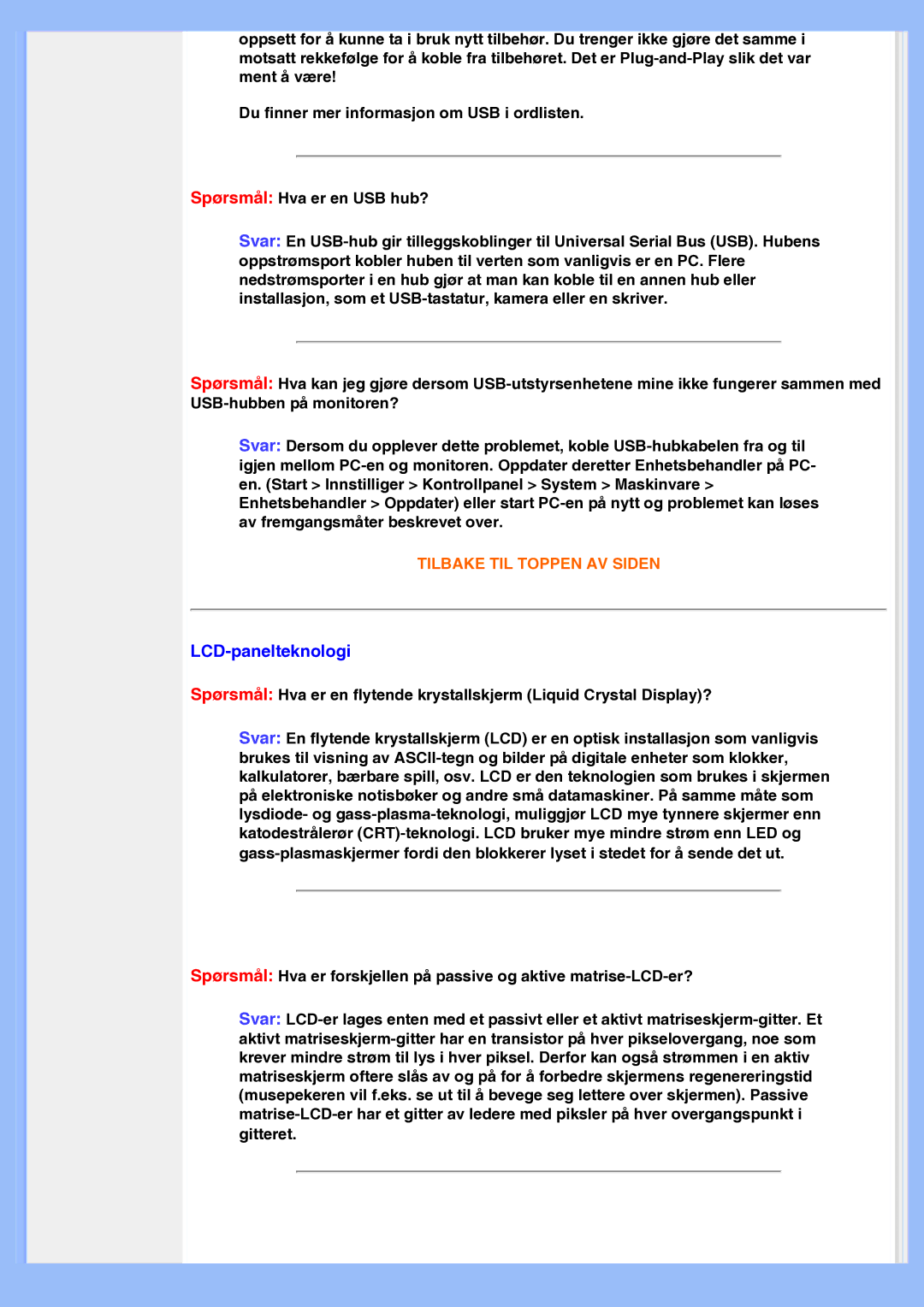 Philips 200AW8 user manual LCD-panelteknologi 