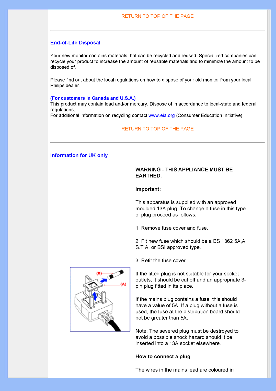 Philips 200BW user manual Earthed 