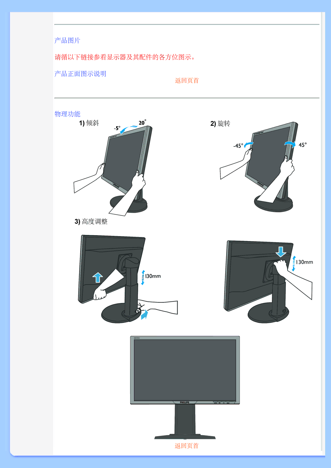 Philips 200BW user manual 高度调整 