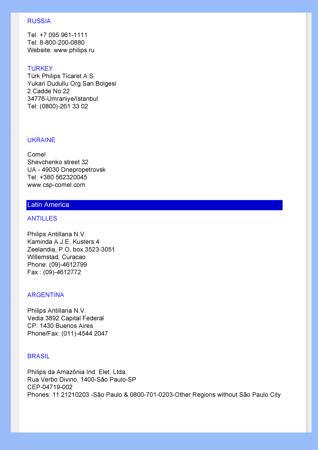 Philips 200BW user manual Latin America 