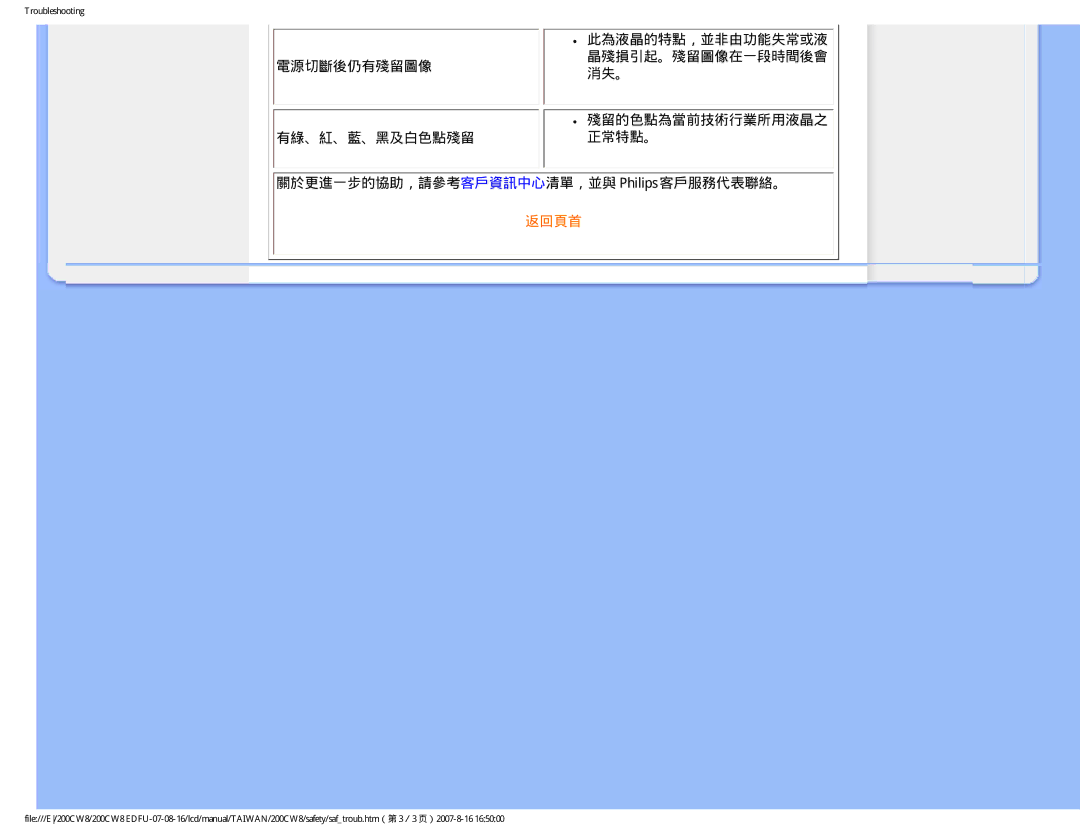 Philips 200CW8 user manual 返回頁首 