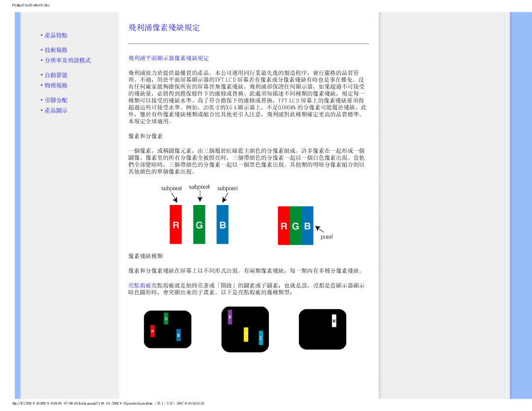 Philips 200CW8 user manual 飛利浦像素殘缺規定 