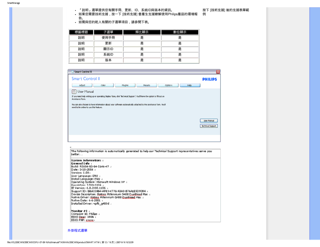 Philips 200CW8 user manual 標籤標題 子選單 