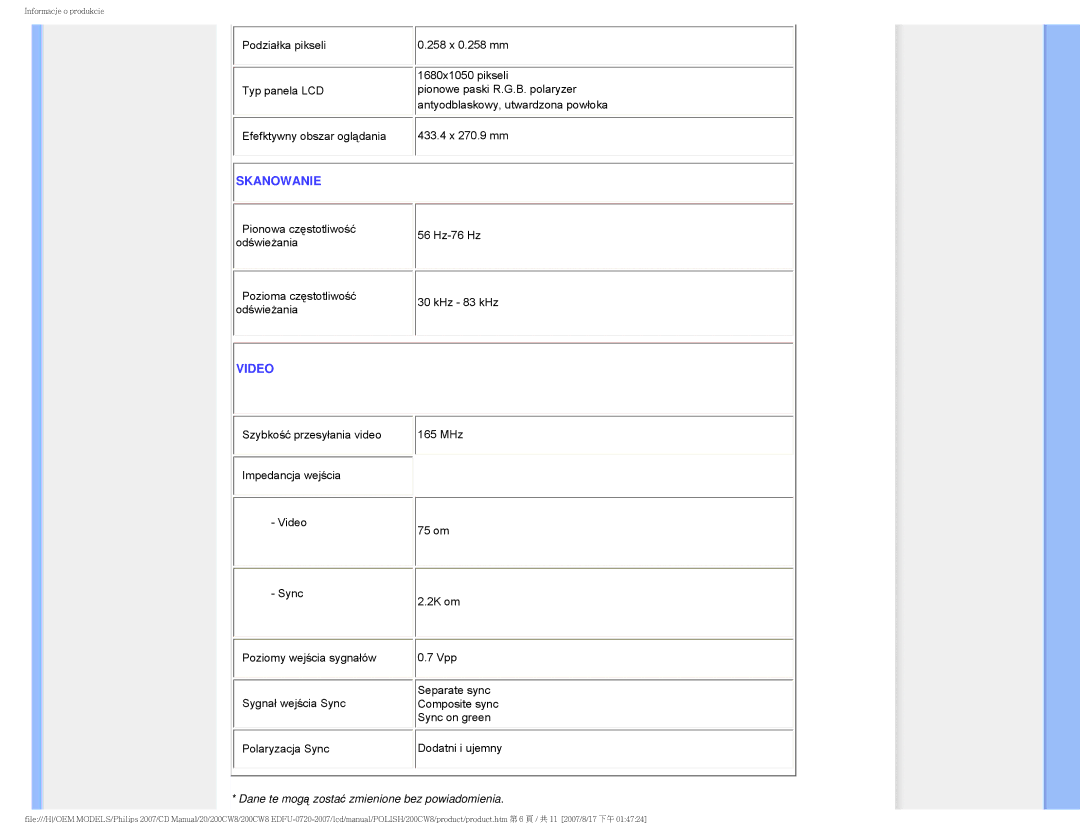 Philips 200CW8 user manual Skanowanie 