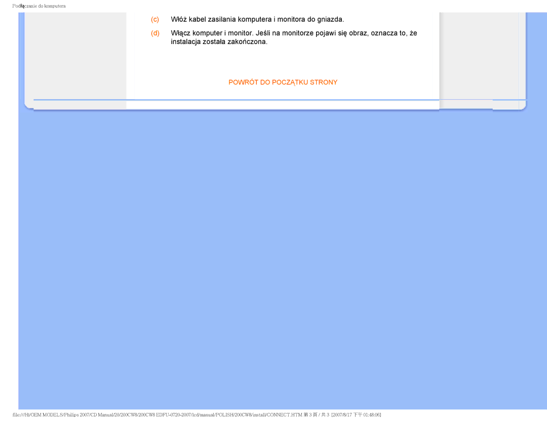 Philips 200CW8 user manual Powrót do Początku Strony 