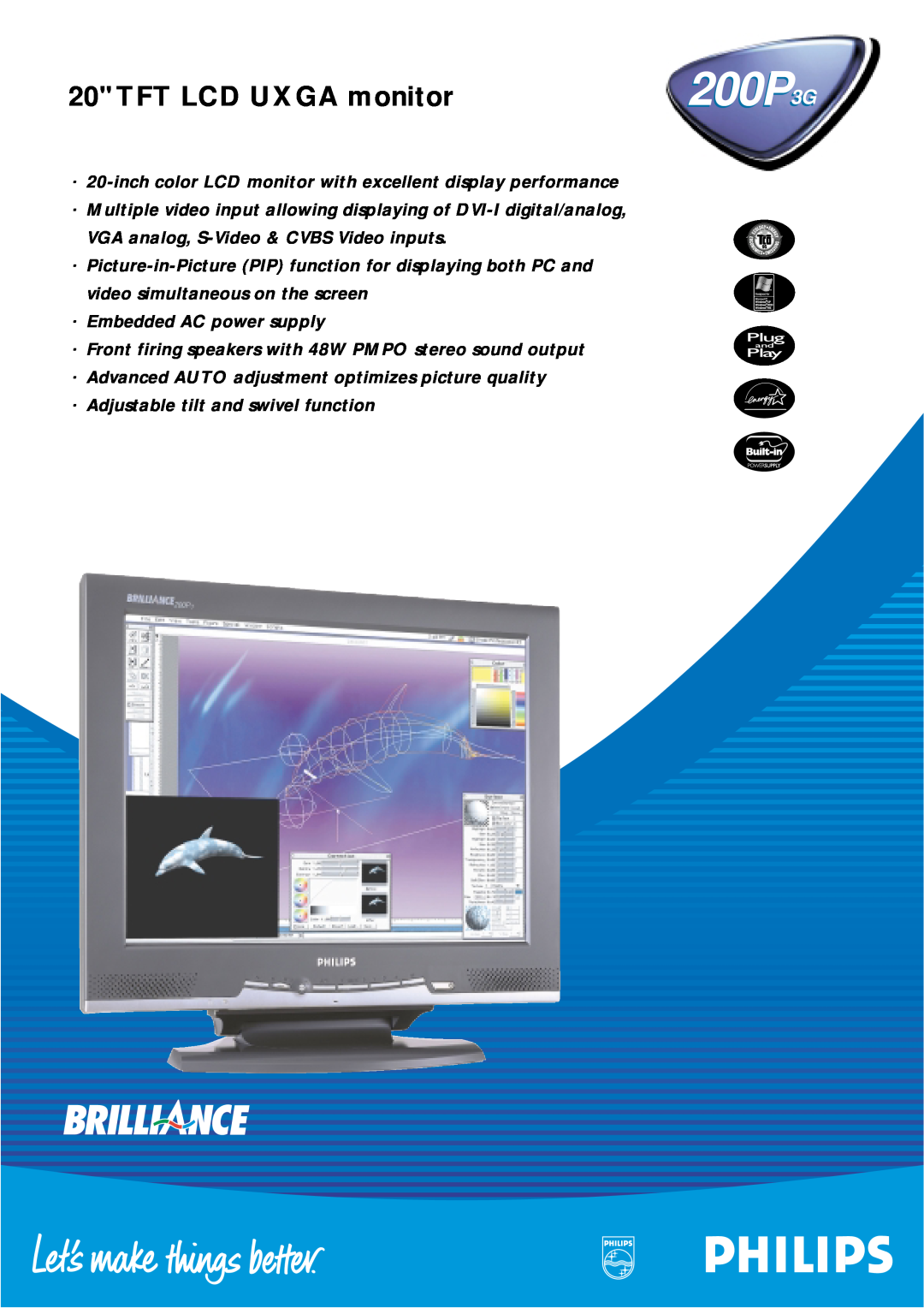 Philips 200P3G manual TFT LCD UXGA monitor 