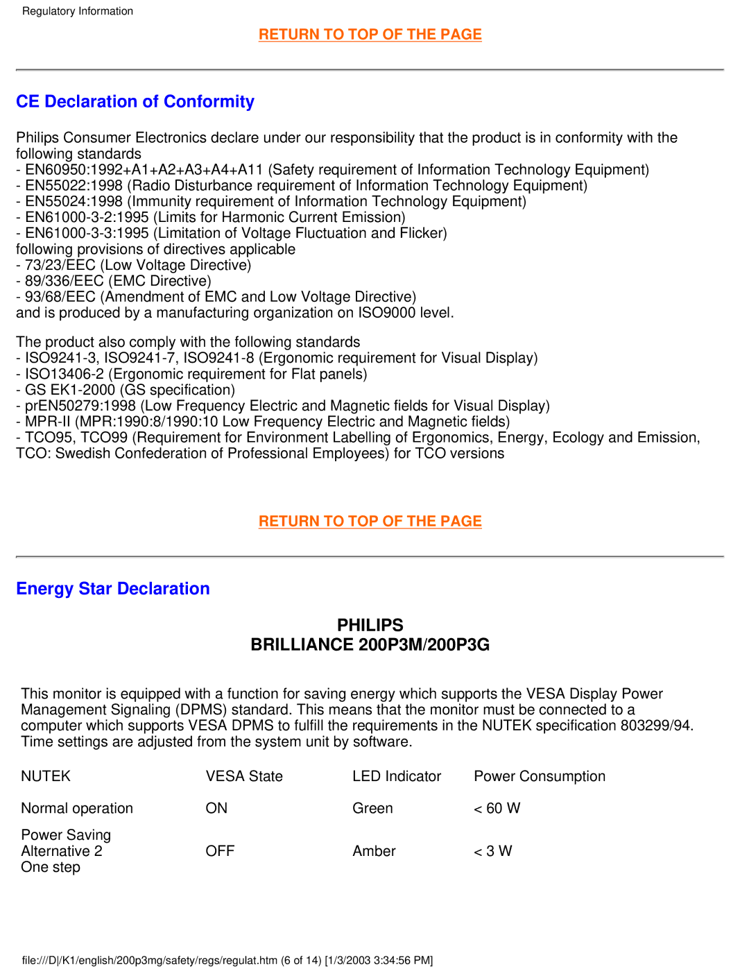 Philips 200P3M user manual CE Declaration of Conformity, Energy Star Declaration 