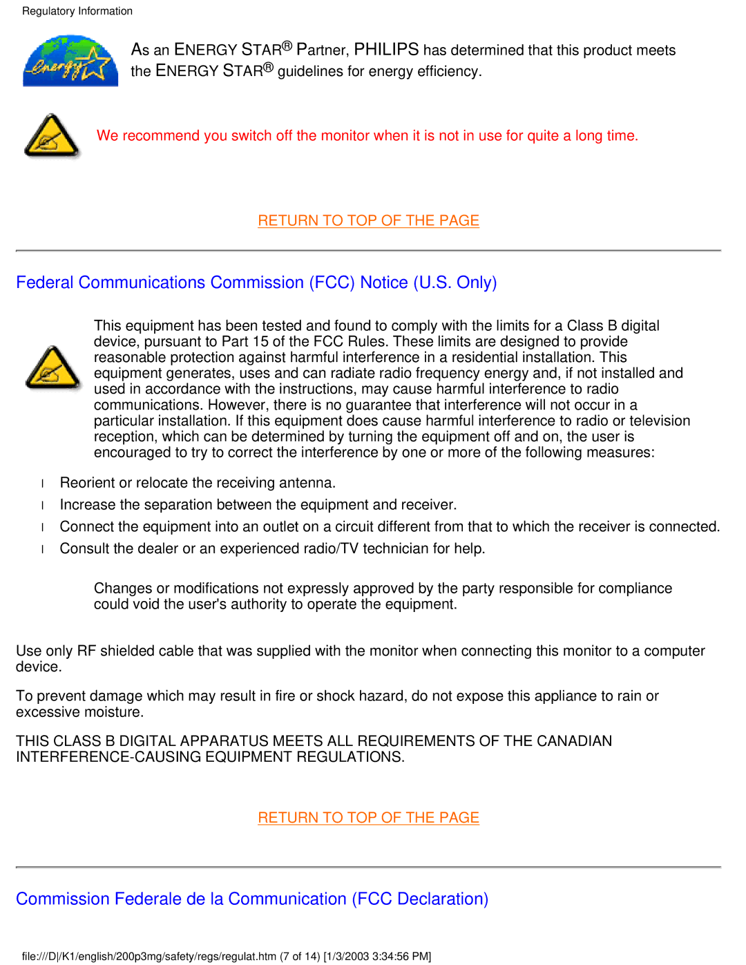 Philips 200P3M user manual Federal Communications Commission FCC Notice U.S. Only 