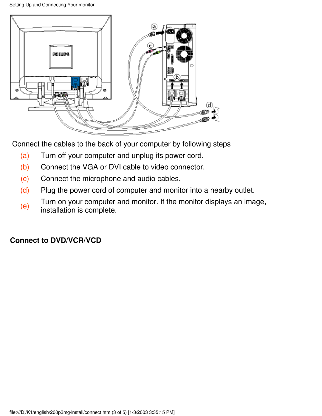 Philips 200P3M user manual Connect to DVD/VCR/VCD 