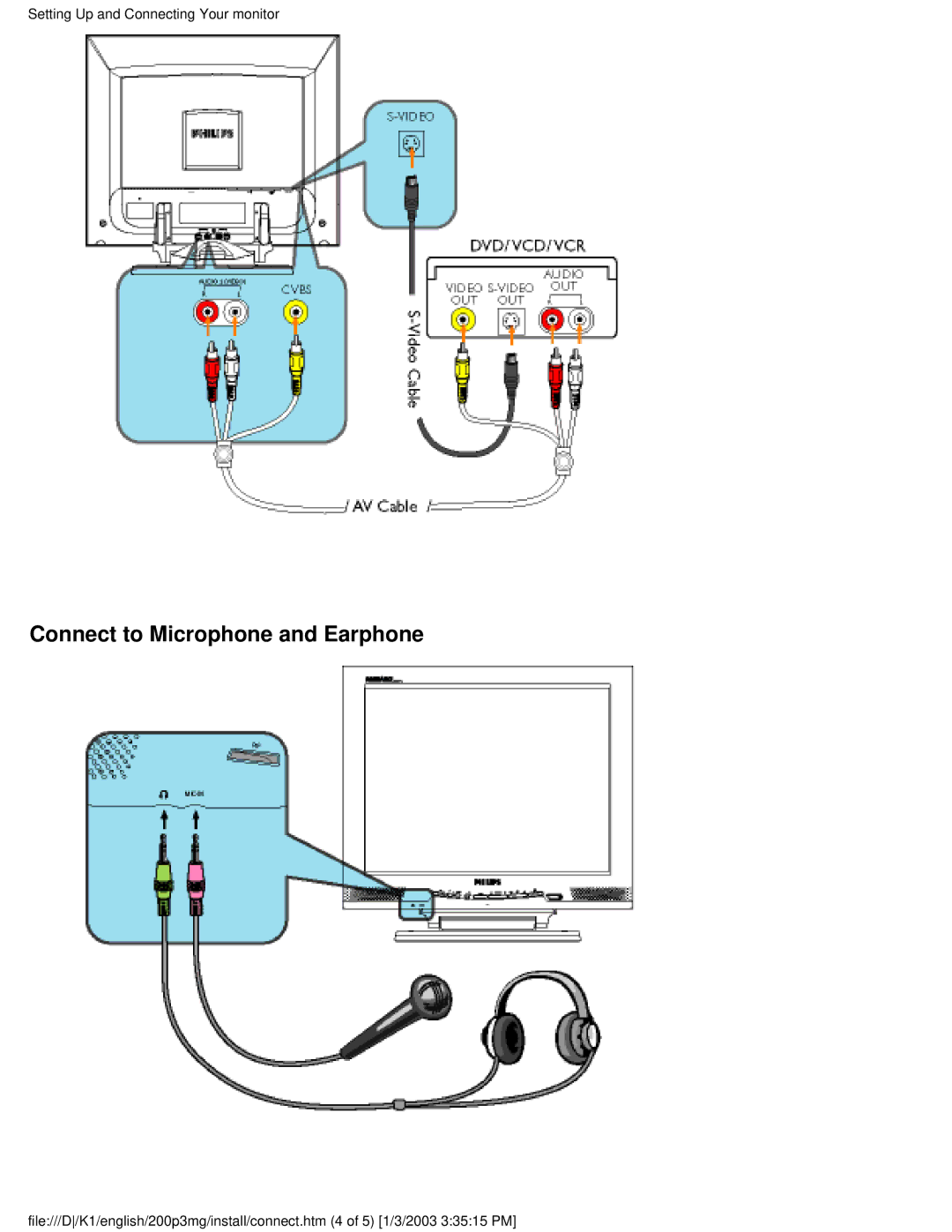 Philips 200P3M user manual Connect to Microphone and Earphone 