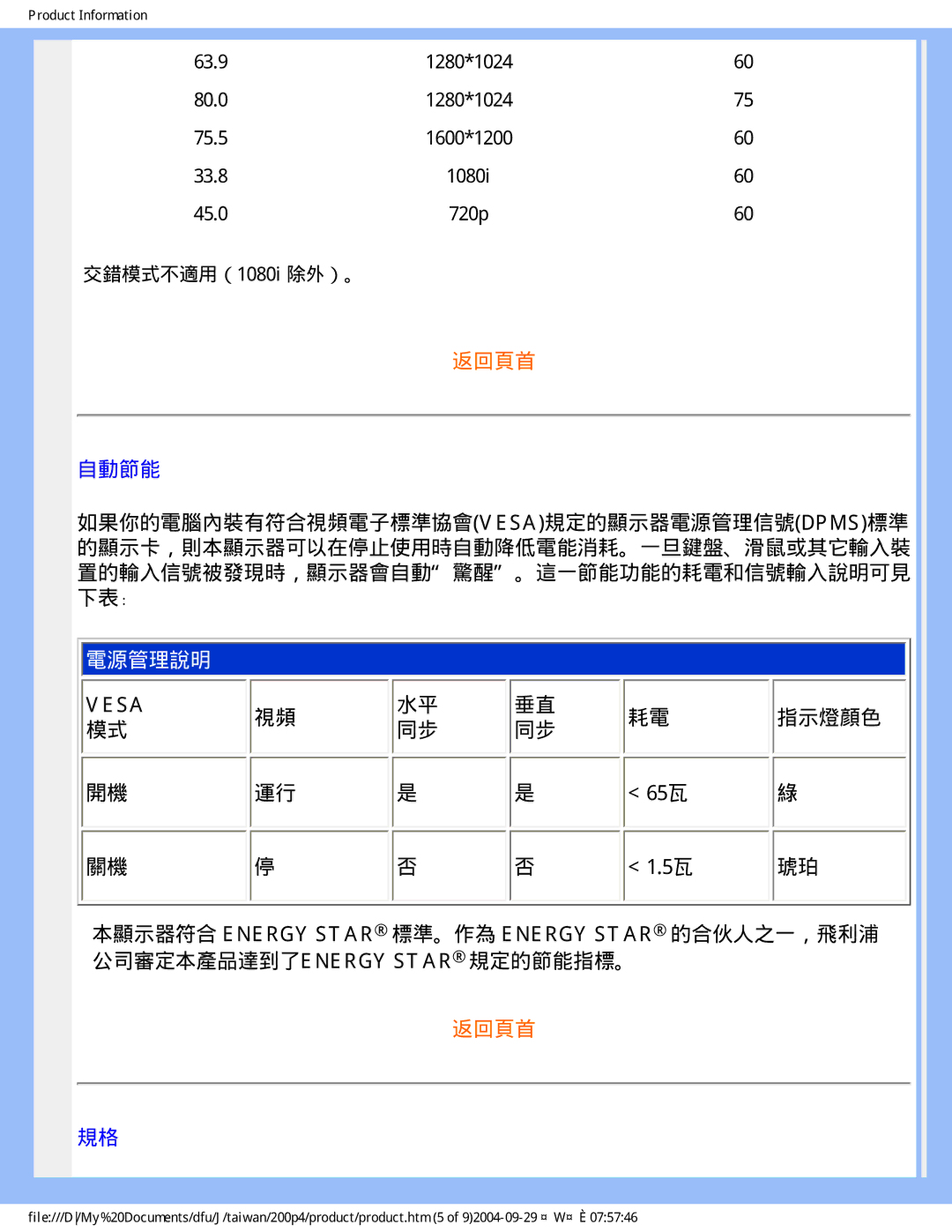 Philips 200P4, 200S4 user manual 自動節能, 指示燈顏色 