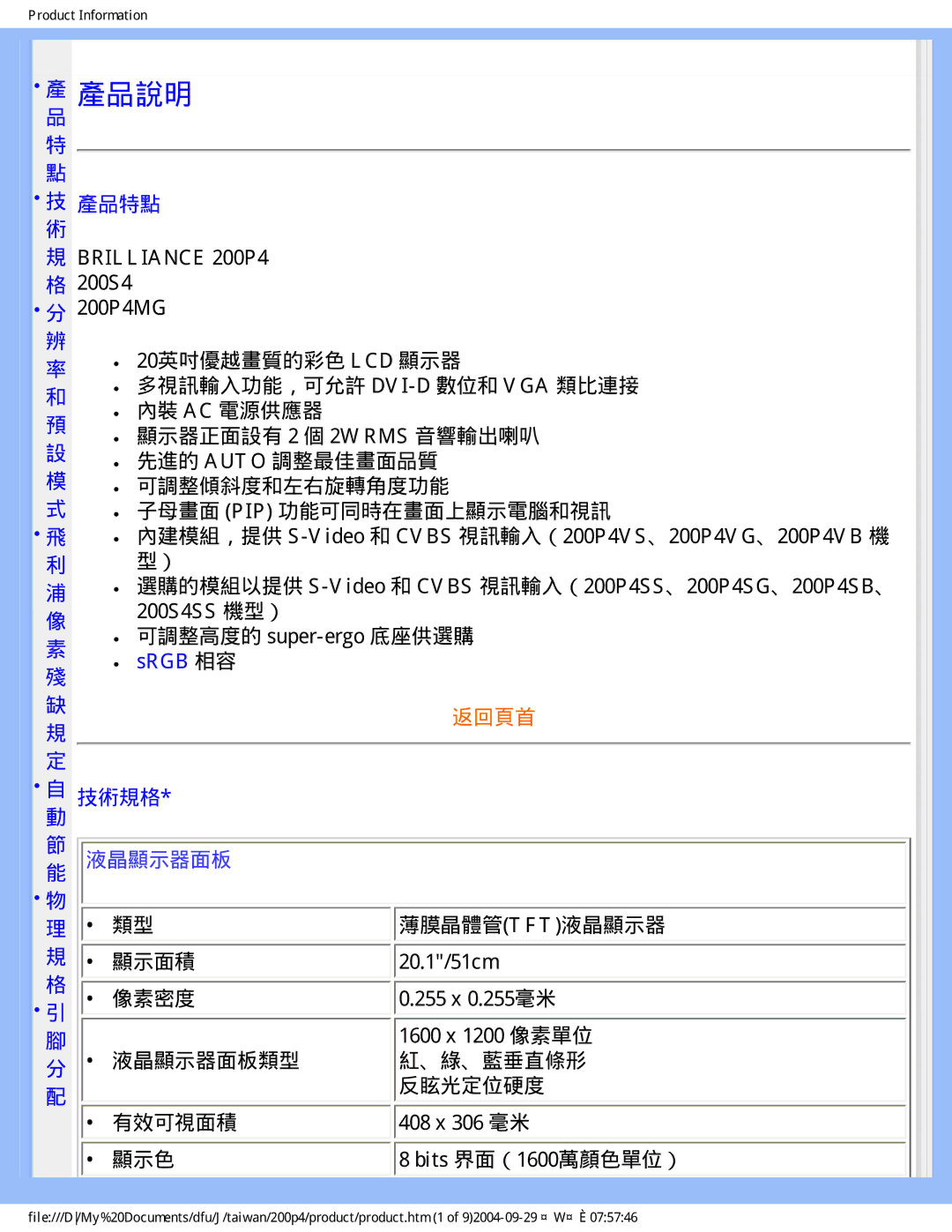 Philips 200P4, 200S4 user manual 產品說明 