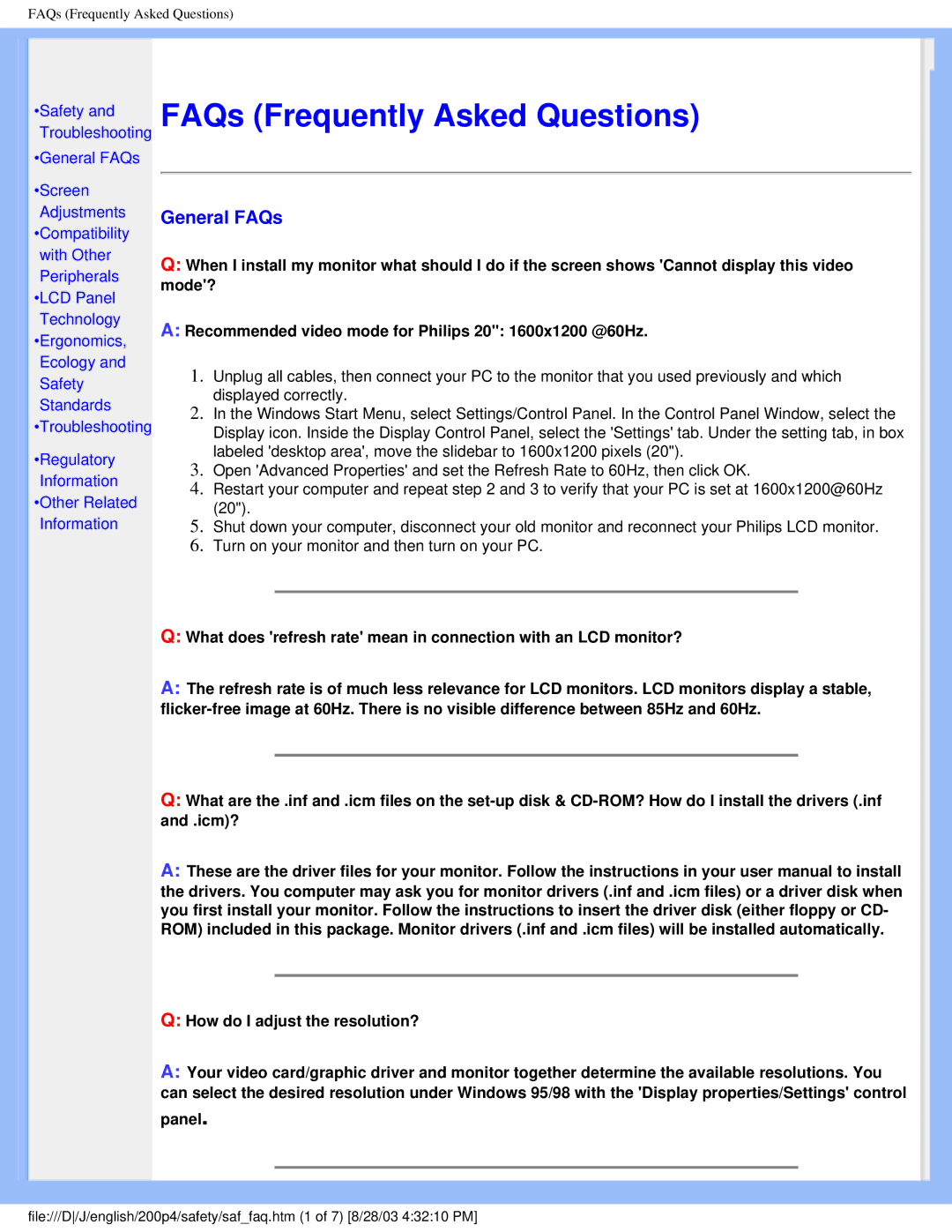 Philips 200P4 user manual FAQs Frequently Asked Questions, General FAQs 