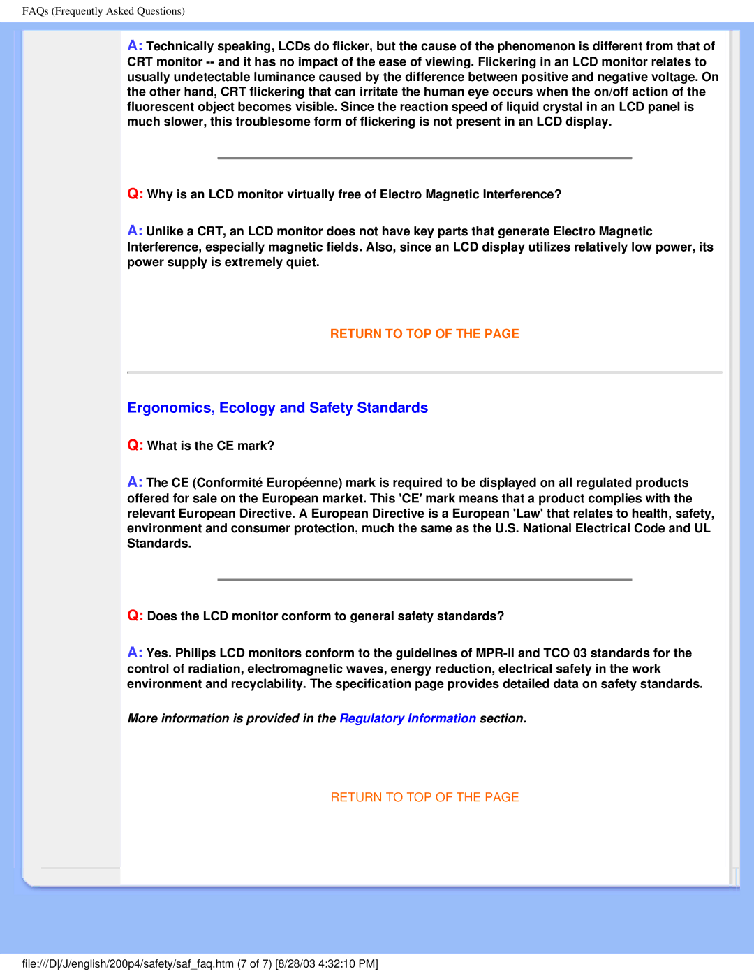 Philips 200P4 user manual Ergonomics, Ecology and Safety Standards 