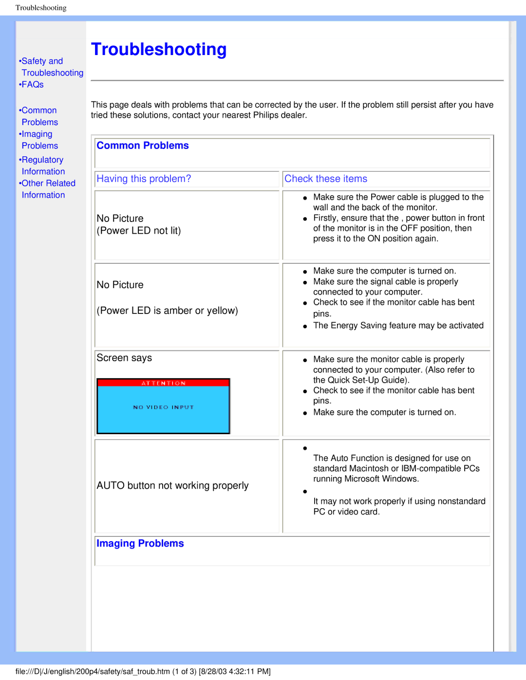 Philips 200P4 user manual Common Problems, Imaging Problems 